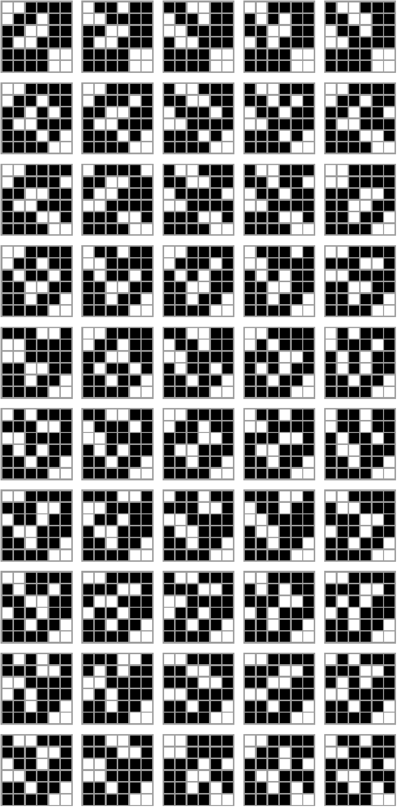 example grid size 6 with 4 ones