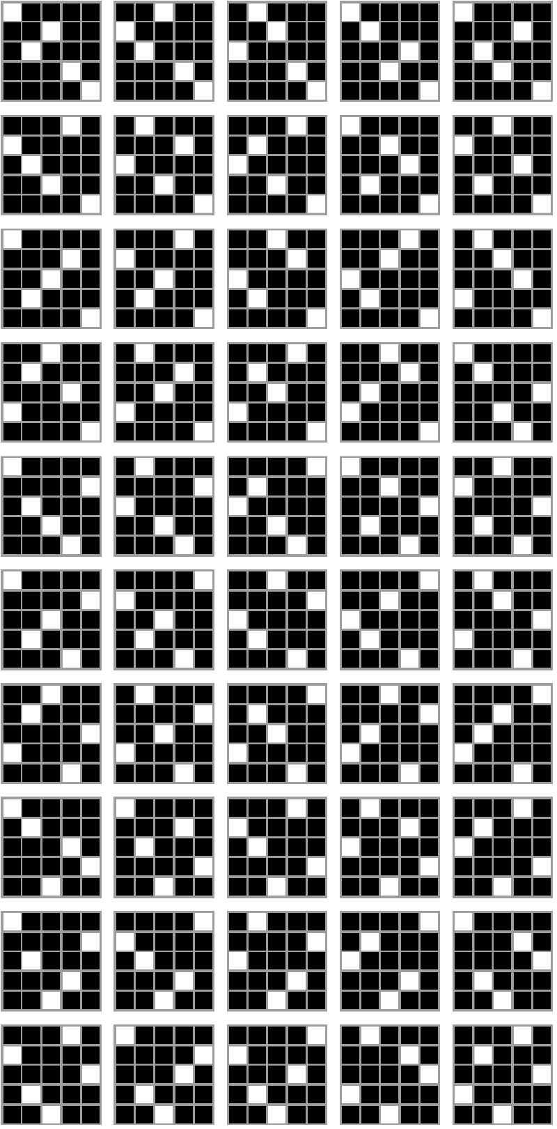 example grid size 5 with 4 ones
